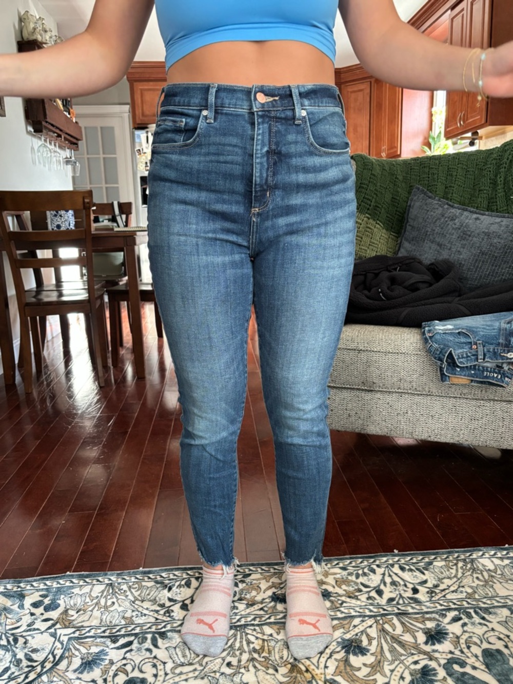 LOFT Dark Blue High-Rise Cropped Skinny Jeans